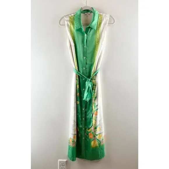 Current Air Anthropologie Sleeveless Button Up Shirt Dress Green White Small - Picture 2 of 5